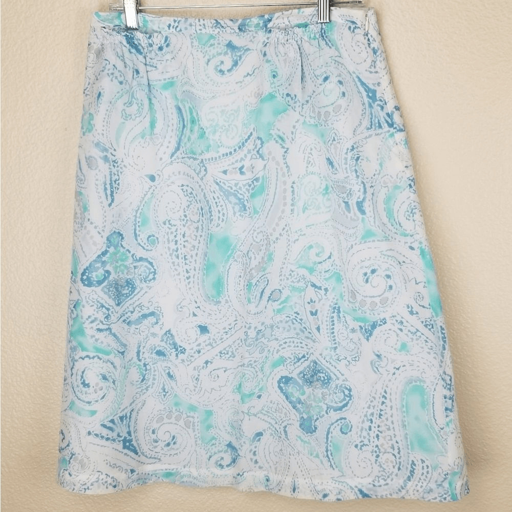 Pendleton Blue Paisley White Silk Blend Skirt Size 10 (6904)